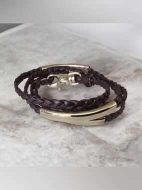 Lizzy James Elegant Silver Tone Brown Braided Wrap Bracelet